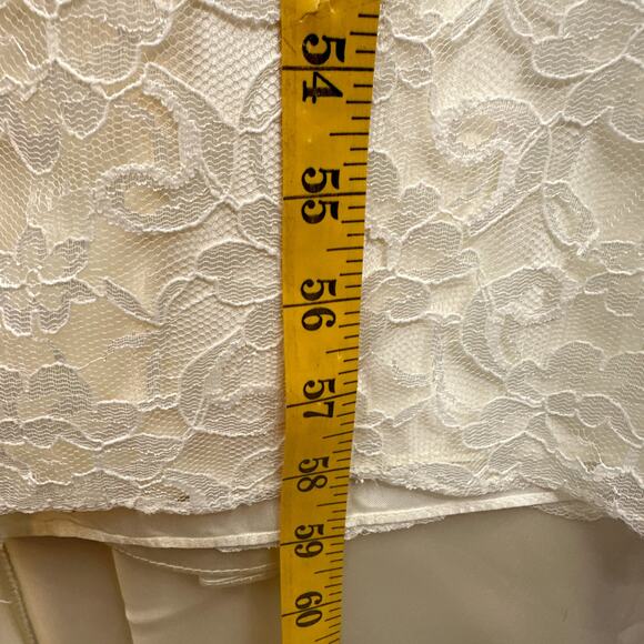 VTG 90s Formal Dress M Ivory Puff Sleeve Wedding Lace Glam Satin Union Prom US - Picture 14 of 16